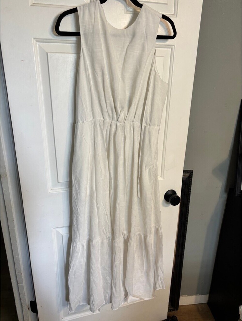 Banana Republic White Maxi Dress Size XL Tie Back Tiered Sleeveless